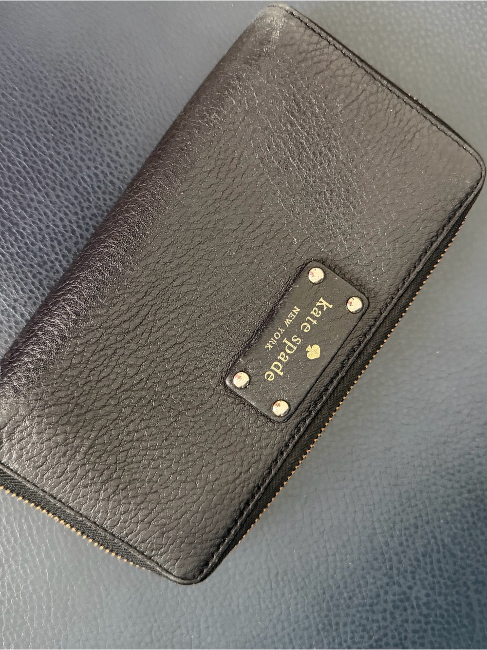 kate spade Black Zip-Around Wallet with Tan Interior